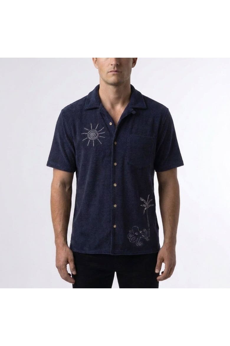 Mariner Saltwater Terry Camp Collar Shirt, Main, color, Navy Blazer