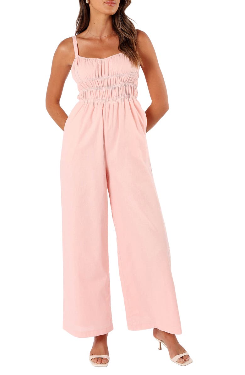 Petal & Pup Williams Wide Leg Cotton & Linen Jumpsuit, Main, color, Pale Pink