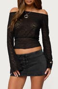 EDIKTED Alef Off the Shoulder Long Sleeve Sheer Lace Top