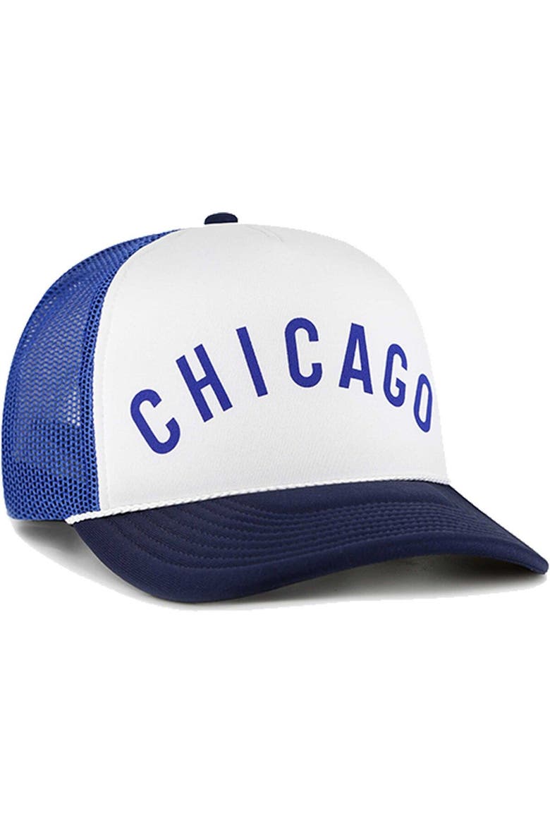 Men's '47 White Chicago Cubs Foam Front Script Trucker Snapback Hat, Alternate, color, White