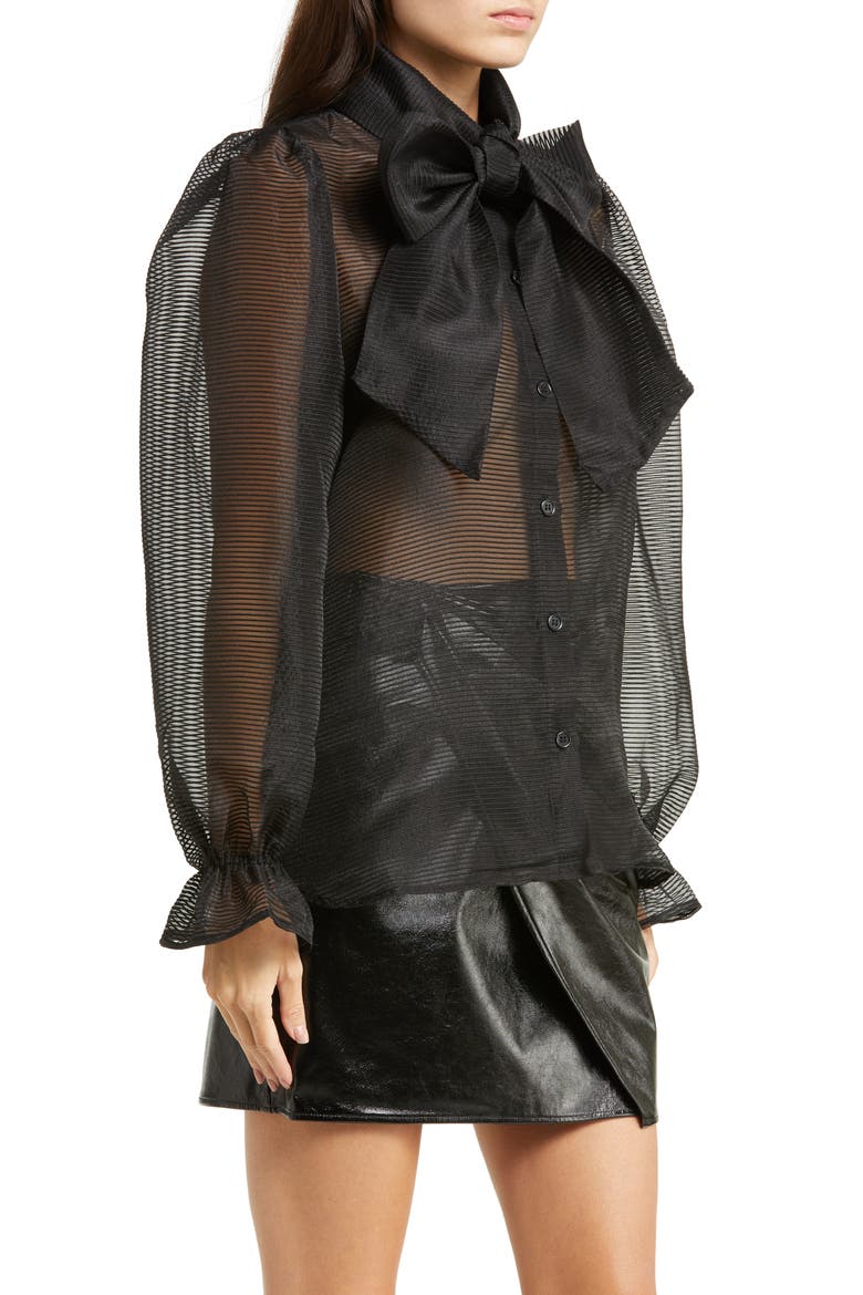 Erina Bow Button-Up Blouse, Alternate, color, 999 BLACK