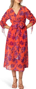 Petal & Pup Hallie Floral Ruched Midi Dress