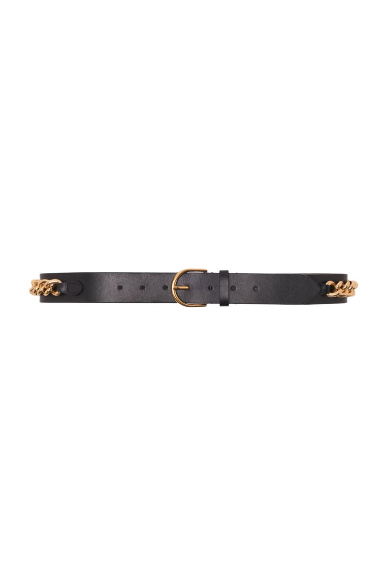 Leather belt with chain details, Main, color, Black