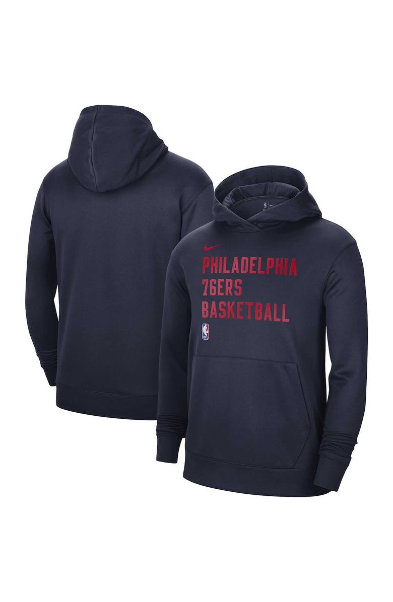 Nike Unisex Nike Navy Philadelphia 76ers 2023/24 Performance Spotlight On-Court Practice Pullover Hoodie, Main, color, Navy