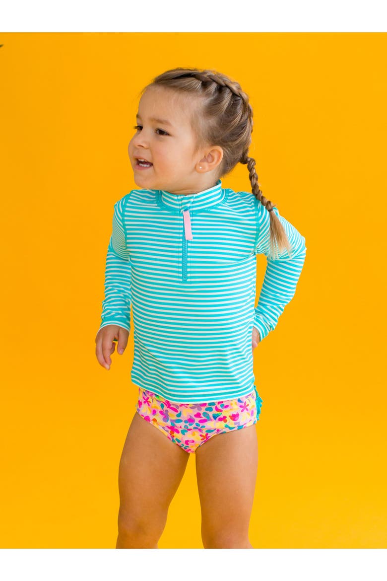 UPF50 Long Sleeve Zipper Rash Guard 2-Piece, Alternate, color, Vibrant Neon