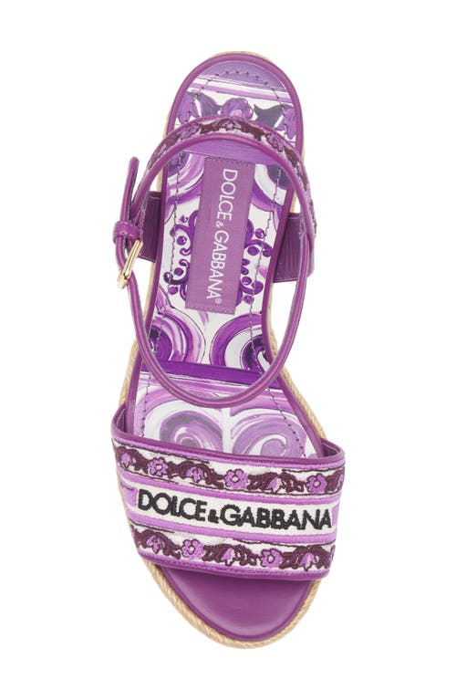 Dolce & Gabbana Violet Wedges With Logo Embroidery On The Front And All-over Majolica Motif In Purple