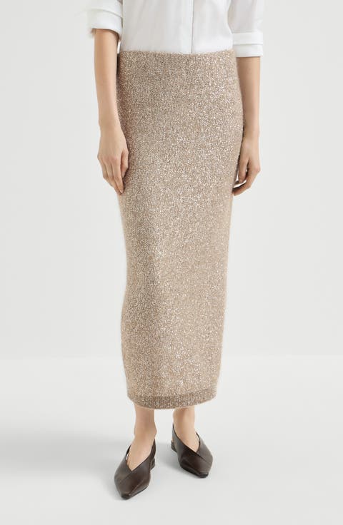 Mohair and wool dazzling texture knit skirt with monili