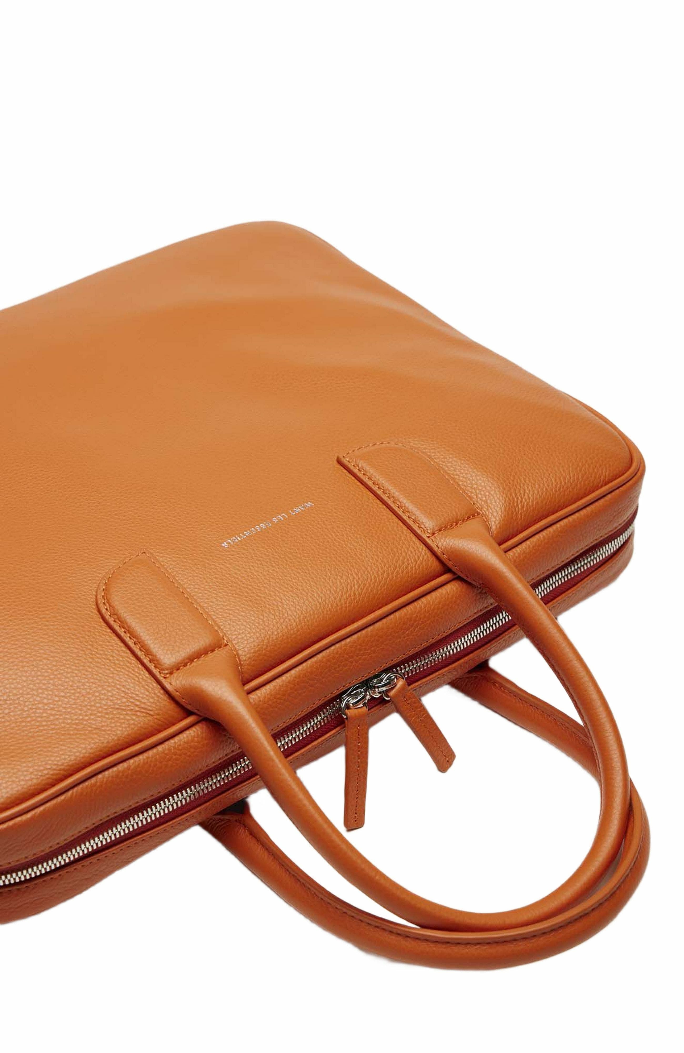 Want Les Essentiels Lesage Pebble-Grained Leather Computer Bag, Alternate, color, Orange