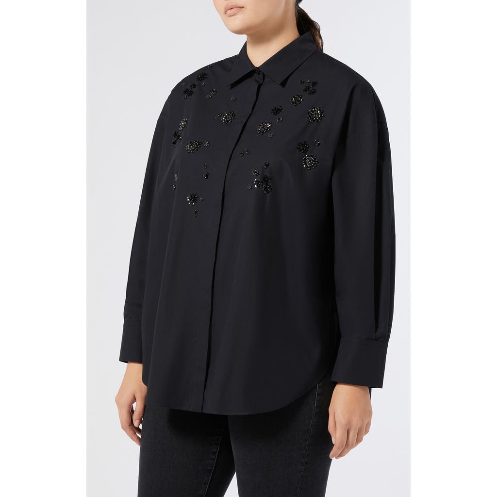 Marina Rinaldi Uganda Embellished Oversize Cotton Button-up Shirt In Black