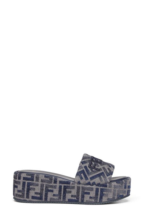 Shop Fendi Sunshine Logo Jacquard Platform Slide Sandal In Grigio/blue/blue