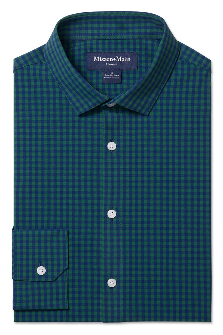 Leeward Trim Fit No Tuck Gingham Performance Button-Up Shirt, Alternate, color, OLIVE CREW GINGHAM