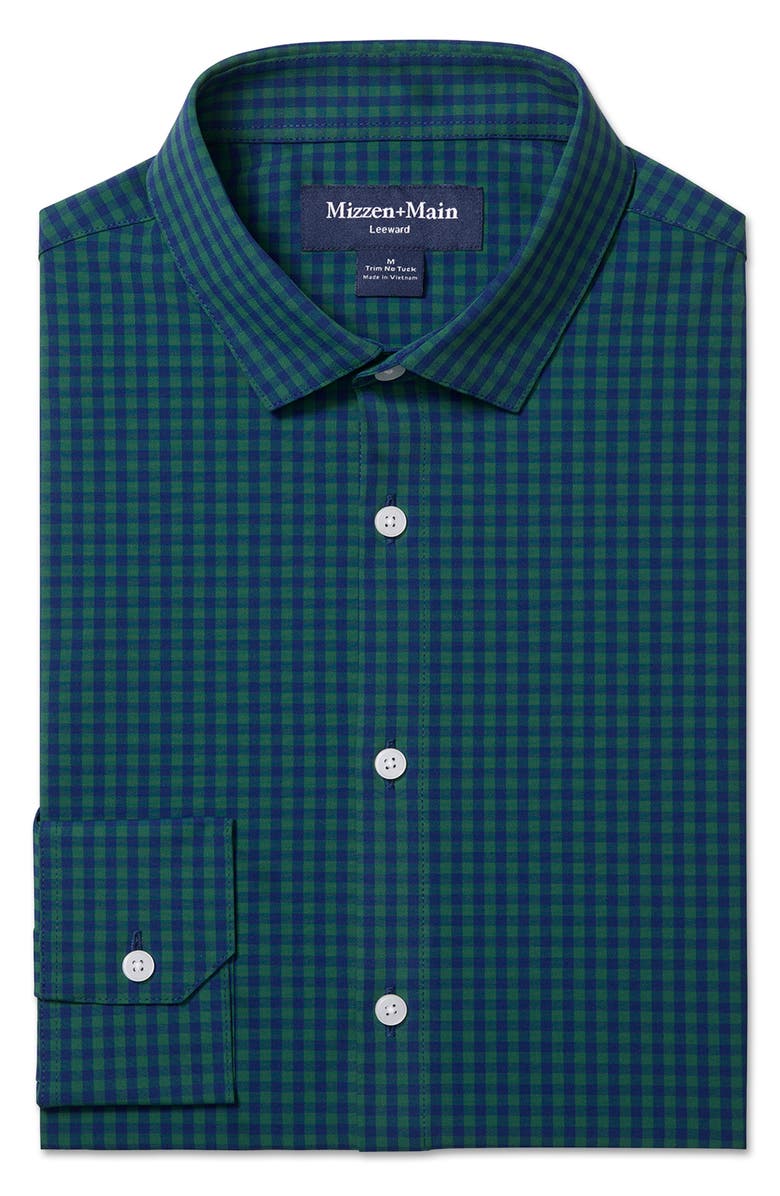 Mizzen+Main Leeward Trim Fit No Tuck Gingham Performance Button-Up Shirt, Alternate, color, Olive Crew Gingham