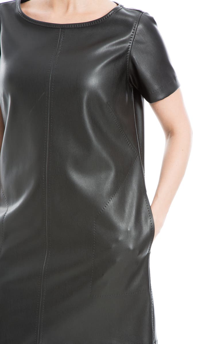 MAX STUDIO Short Sleeve Faux Leather Dress, Alternate, color, Black