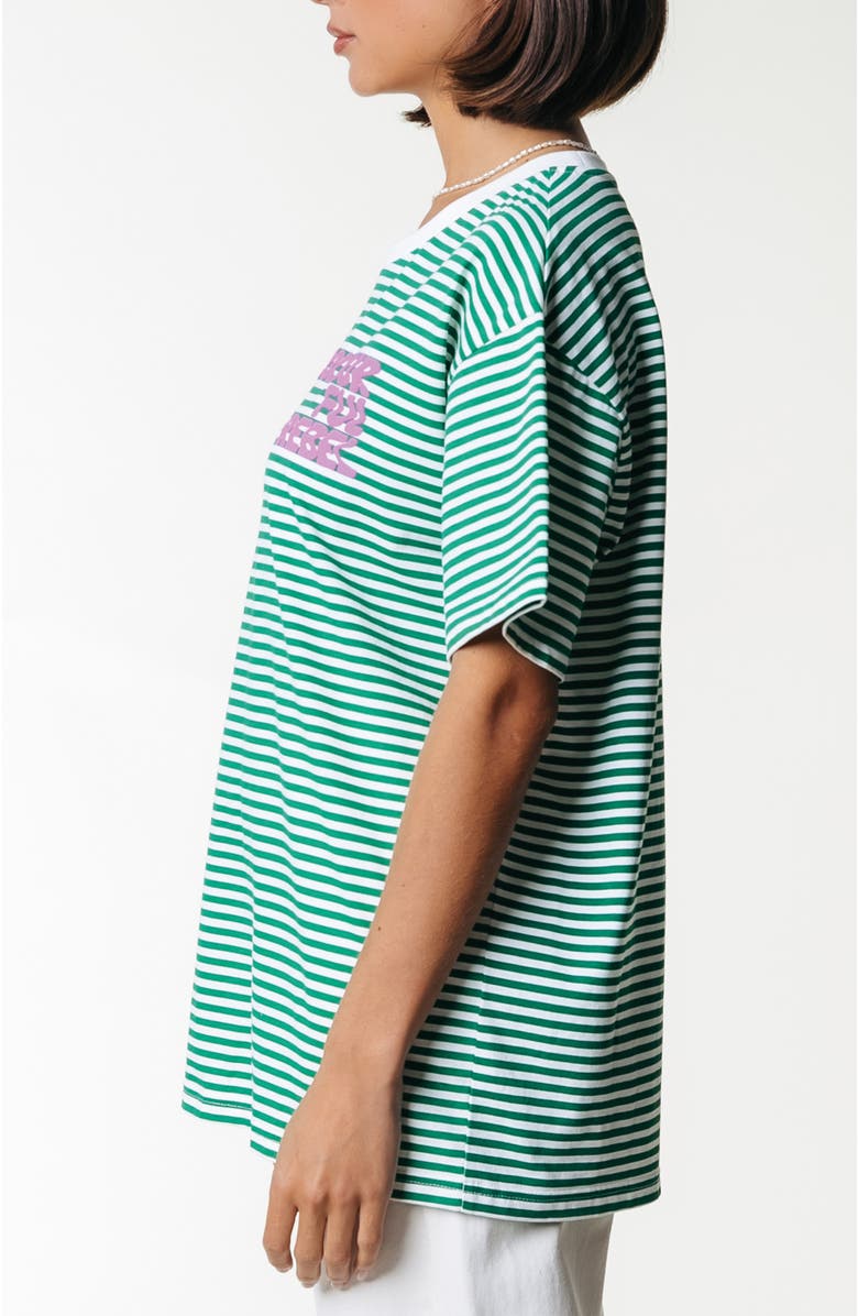 Colourful Rebel Puff Logo Stripe Loosefit Tee, Alternate, color, Green