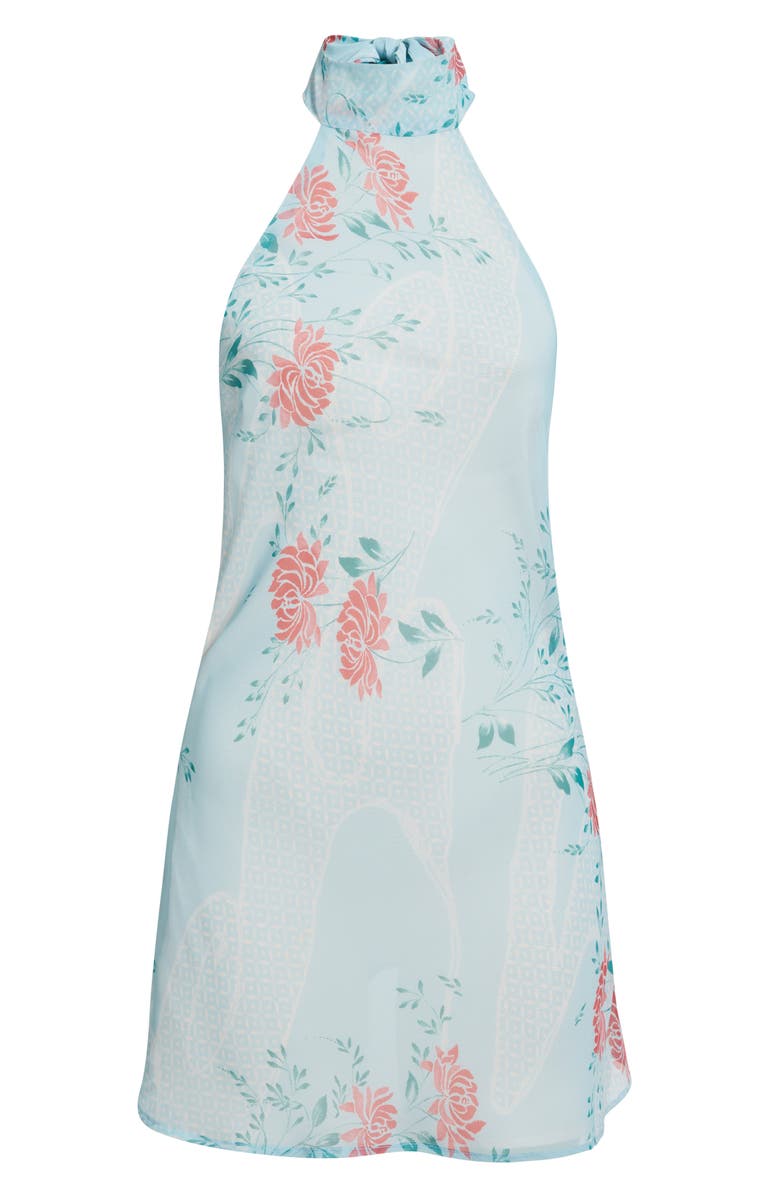 Bella Venice Piper Flower Halter Neck Minidress, Alternate, color, Light Blue