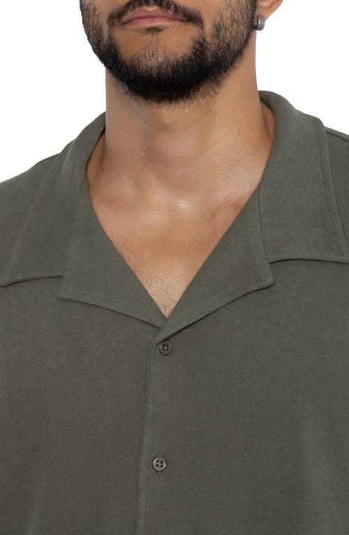 Spring + Mercer Relaxed Cotton & Hemp Button-down Polo In Dusty Olive