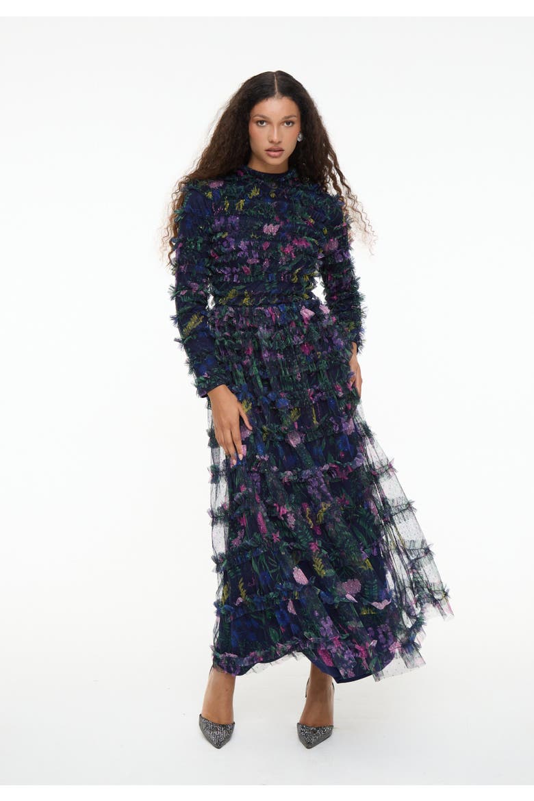 Modest Floral Ruffle High Neck Maxi Dress, Alternate, color, MULTICOLOUR