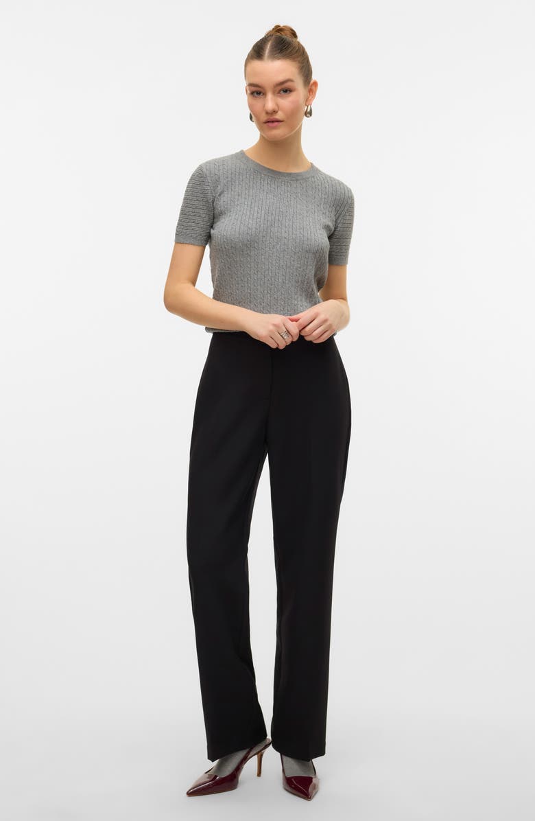 VERO MODA Mirla Short Sleeve Cable Knit Sweater, Alternate, color, Medium Grey Melange