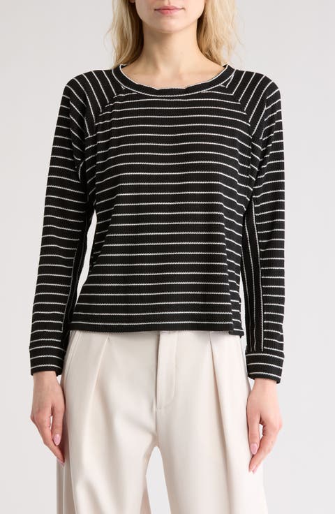 Stripe Long Sleeve Textured Knit Top