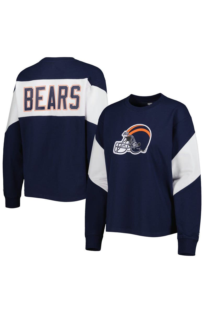 STARTER Women's Starter Navy Chicago Bears Insight Crop Tri-Blend Long Sleeve T-Shirt, Main, color, Navy