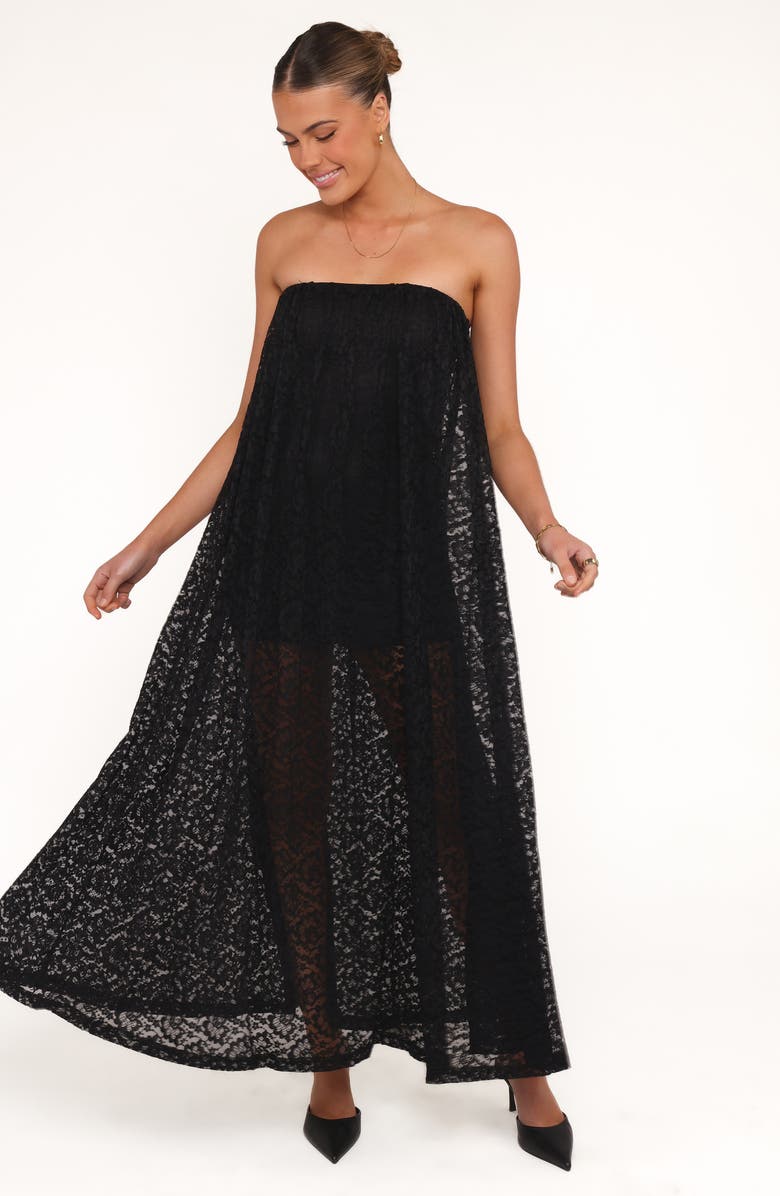 Petal & Pup Davina Lace Strapless Maxi Dress, Alternate, color, Black Lace