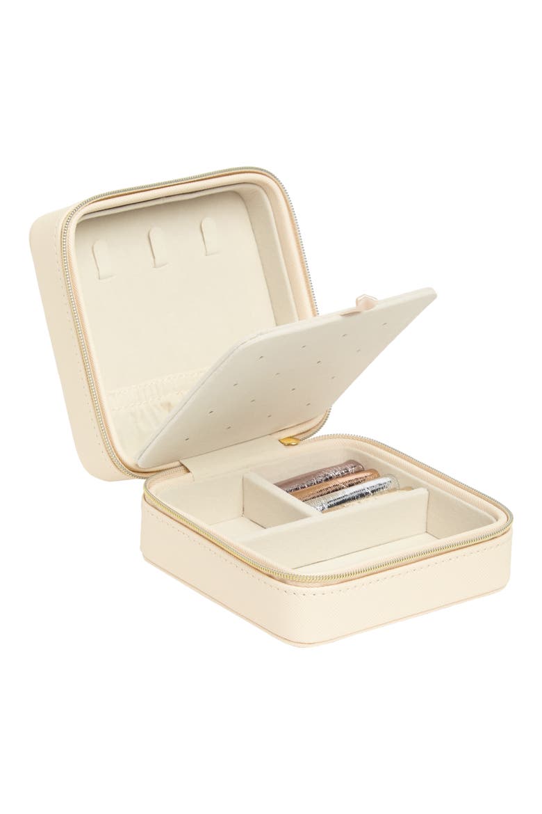 Initial Square Zip Travel Case, Alternate, color, S- CREAM- GOLD