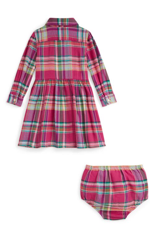 Ralph Lauren Cotton Plaid Shirtdress & Bloomers Set In Pink