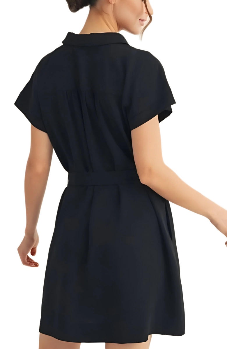 Knit and Lounge Collared Short Sleeve Mini Dress with Waist Tie, Alternate, color, 