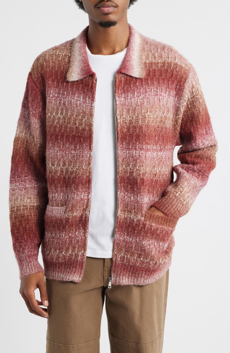 Topman Zip Front Cardigan, Main, color, Brown