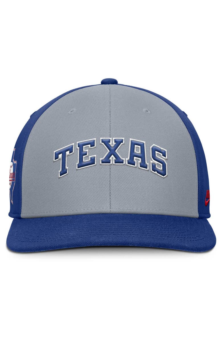 Nike Men's Nike Gray/Royal Texas Rangers Pro Performance Snapback Hat, Alternate, color, Gray