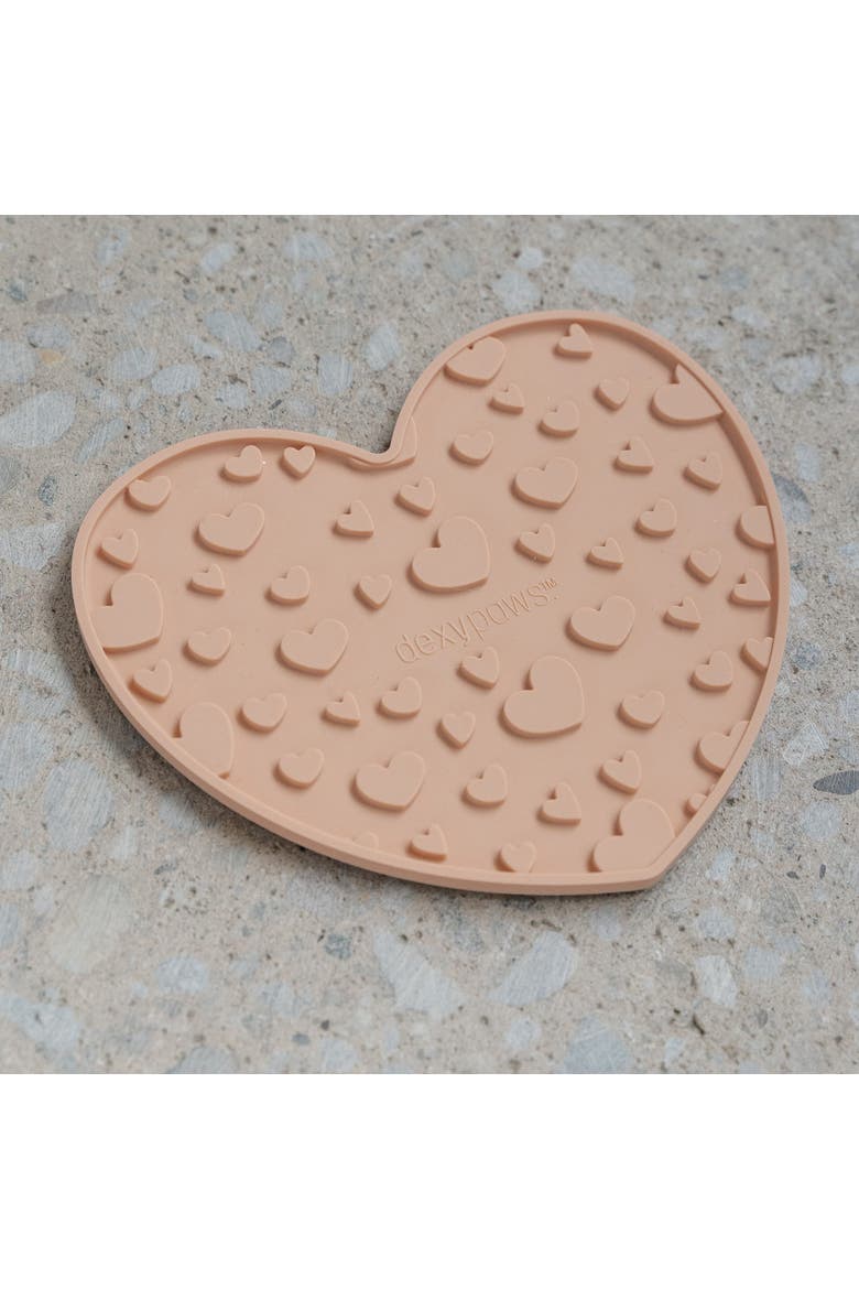 Enrichment Lick Mat Blush Pink Heart Grooved Silicone, Alternate, color, Pink