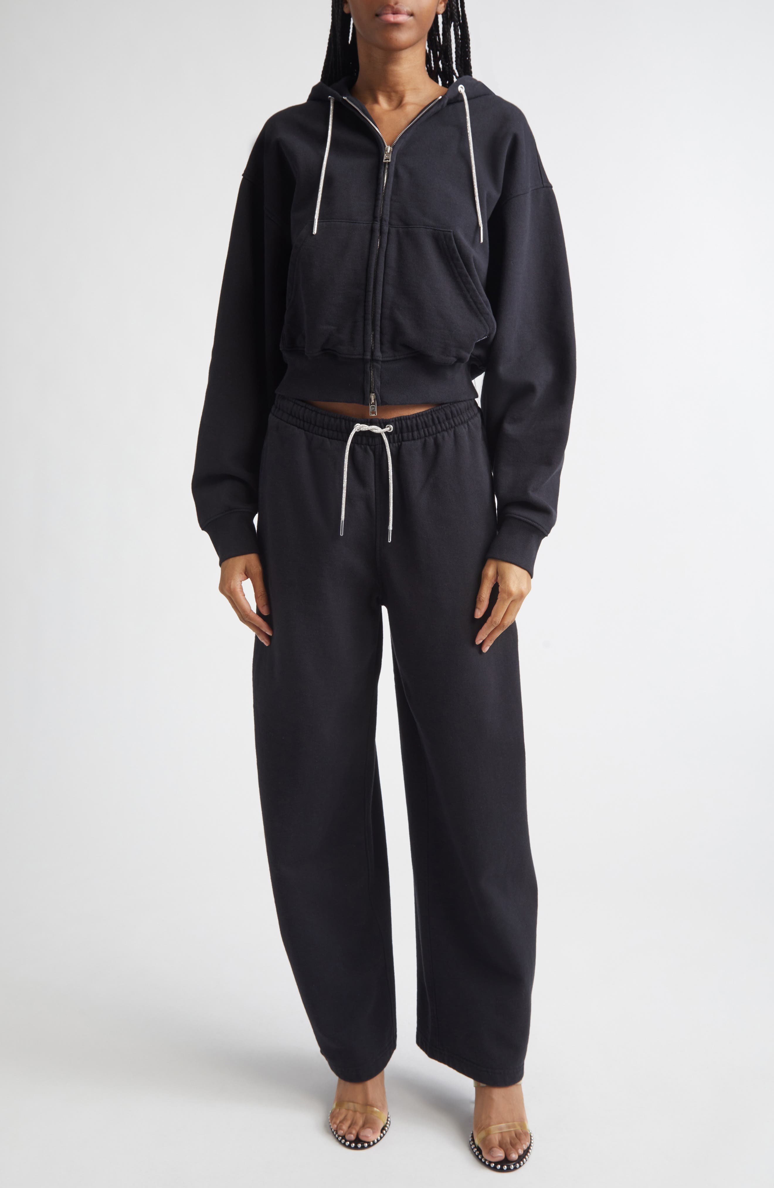 Wide Leg Sweatpants with Rhinestone Drawstring - image 4