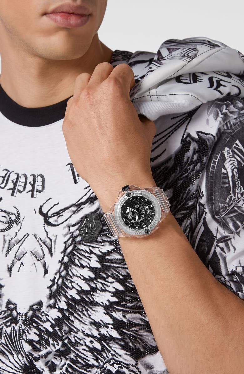 PHILIPP PLEIN The Skull Plastic Strap Watch, 44mm, Alternate, color,