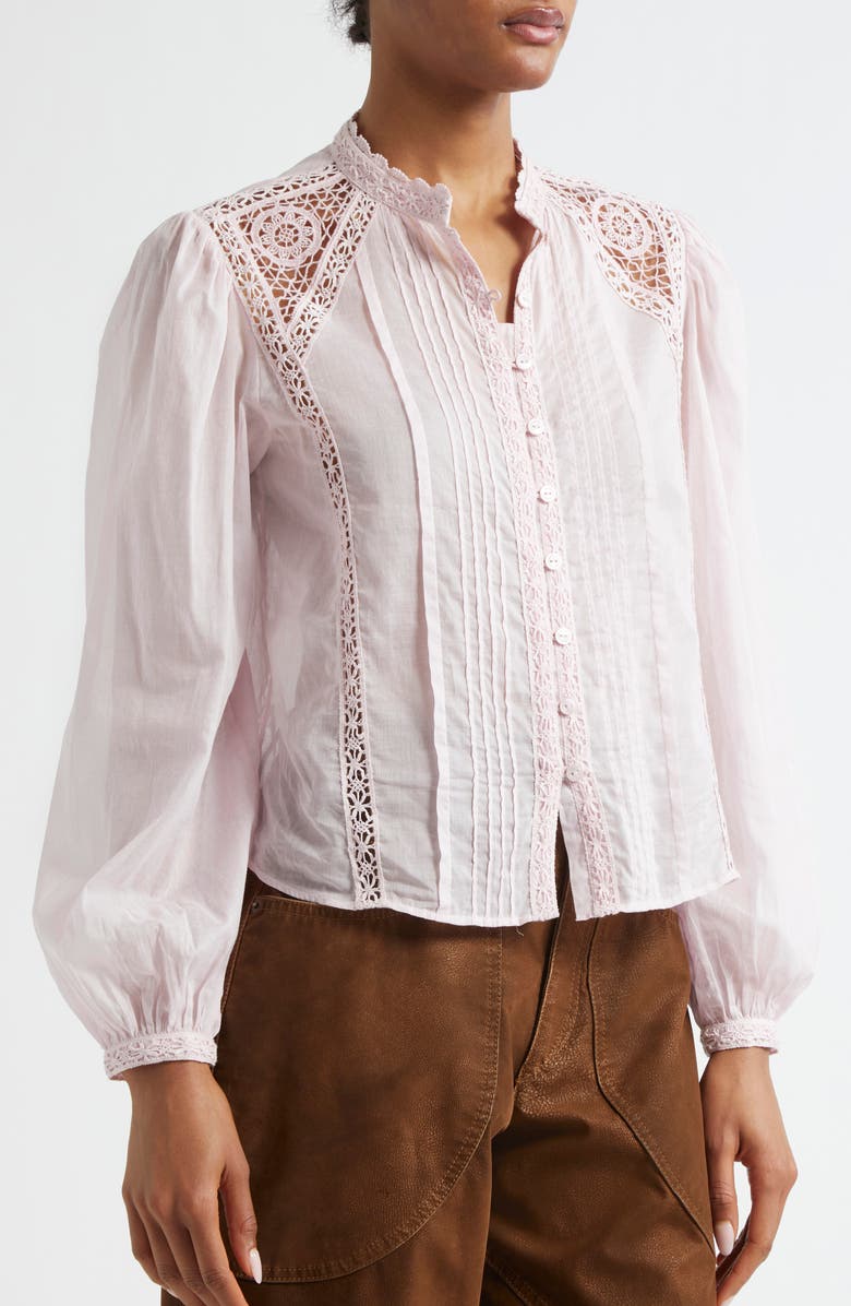 Isabel Marant Étoile Greicy Pintuck Tie Neck Cotton Top, Alternate, color, Light Pink