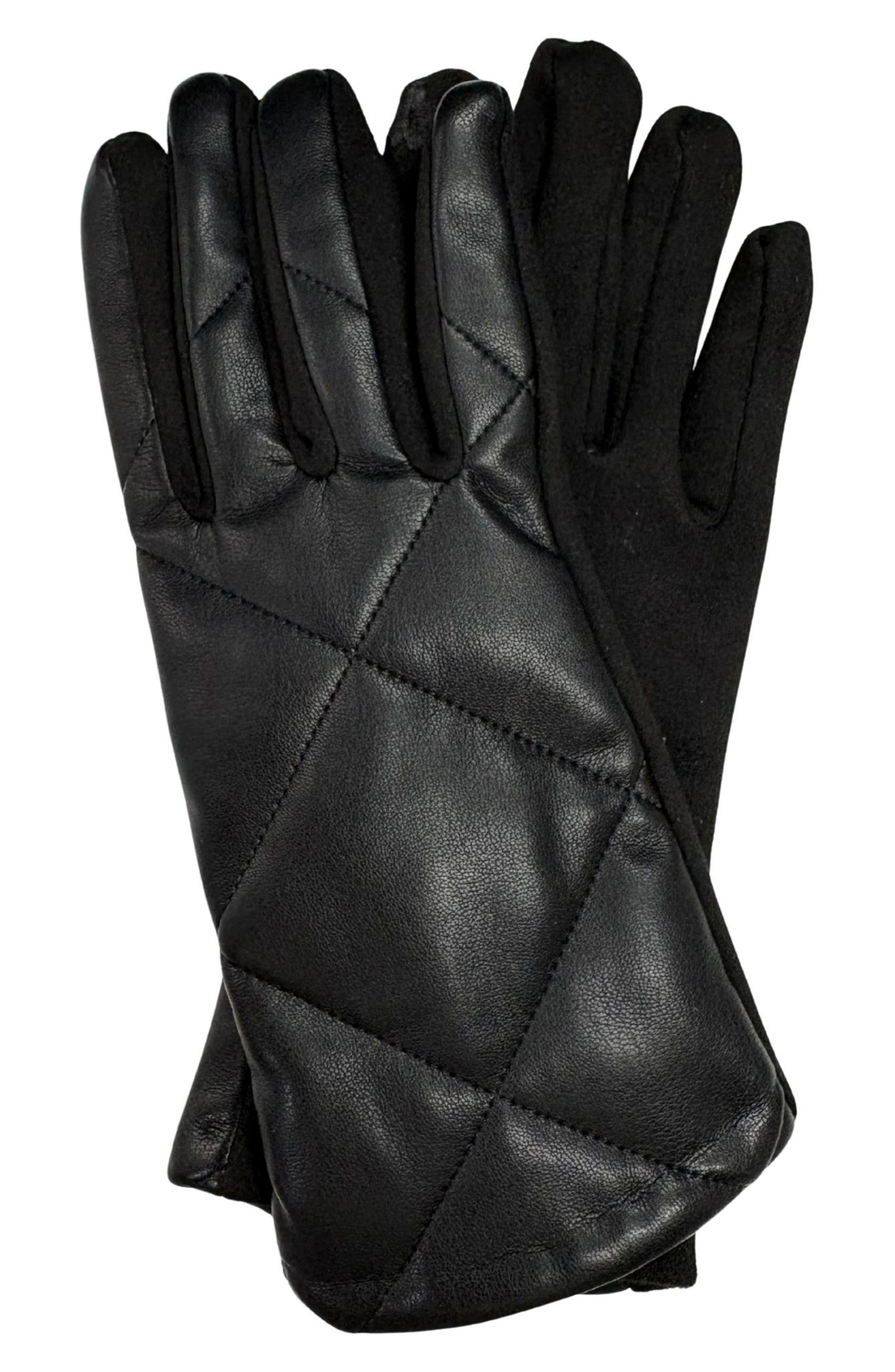 Tech Cross Stitch Faux Leather Gloves