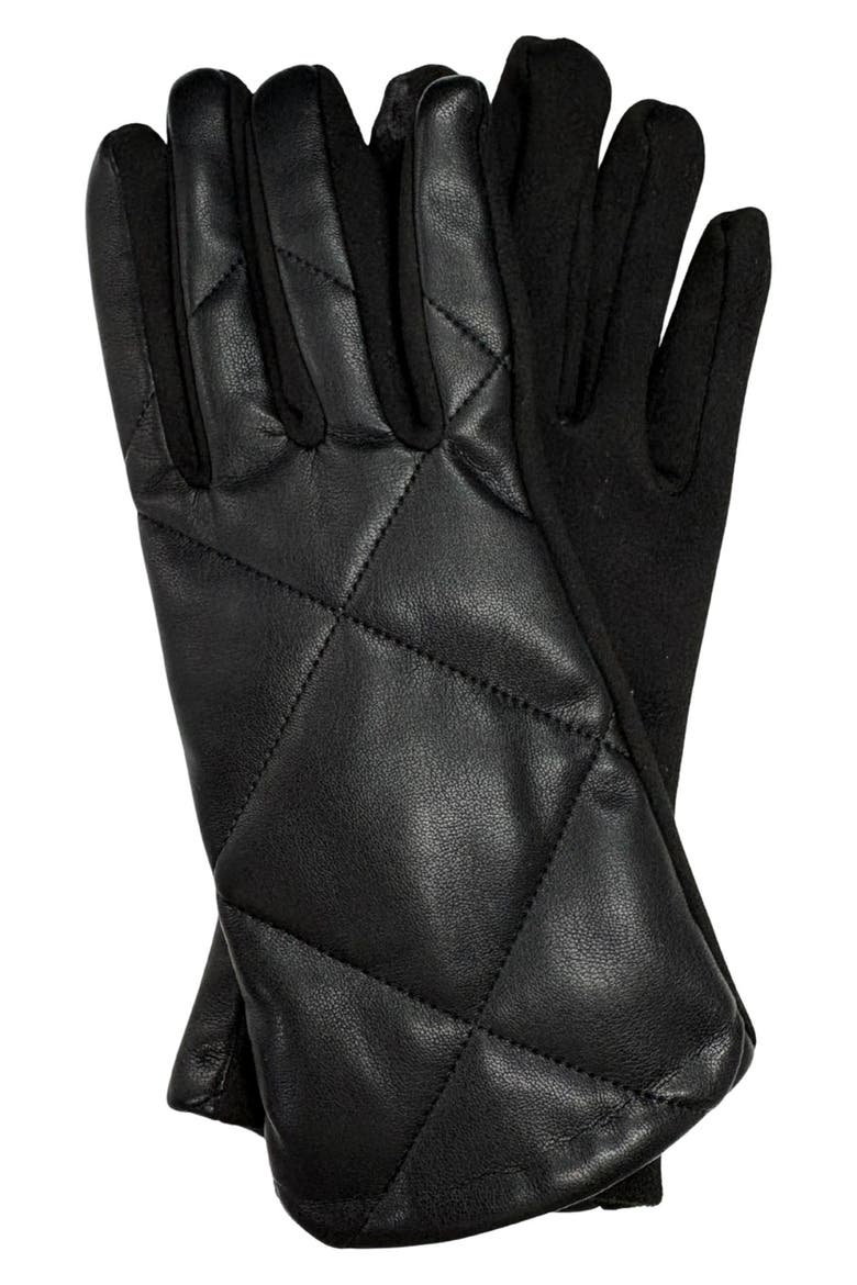 Tech Cross Stitch Faux Leather Gloves, Main, color, BLACK