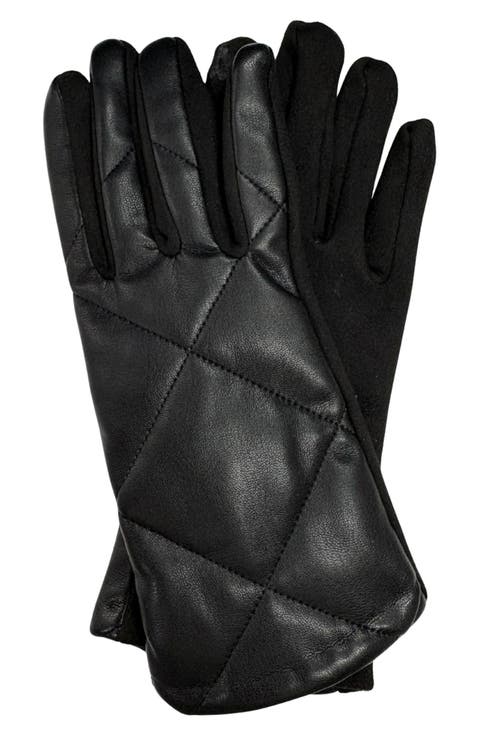 Tech Cross Stitch Faux Leather Gloves