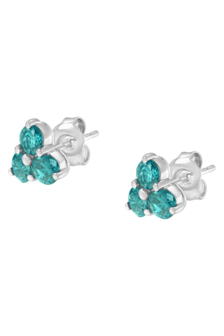14KT White Gold Treated Blue Diamond Trio Stud Earrings, Alternate, color, White