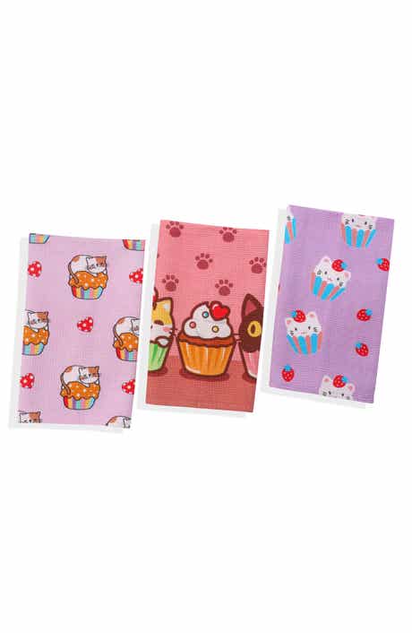 Tiramisu Set of Three Kawaii Cupcake Cat Kitchen Towels