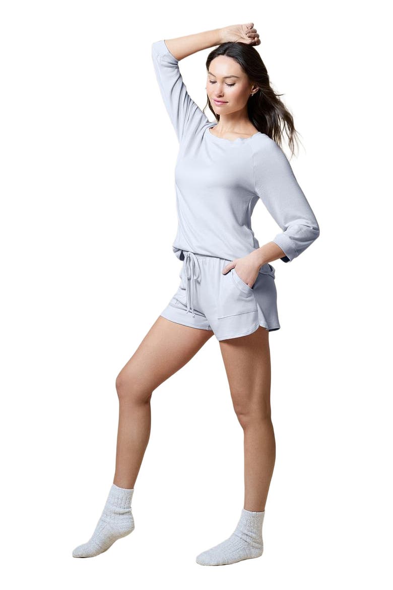 Dream 3/4 Sleeve Boatneck Top with Shorts Set, Alternate, color, Heather Grey