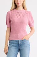 Treasure & Bond Pointelle Short Sleeve Cotton Sweater