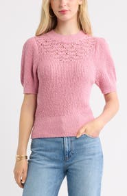 Treasure & Bond Pointelle Short Sleeve Cotton Sweater