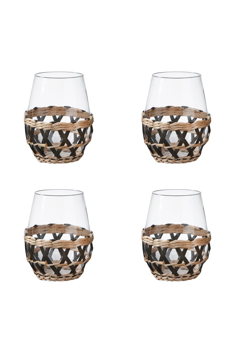 Island Clear Glass with Black Straw Sleeve Set of 4, Main, color, Black