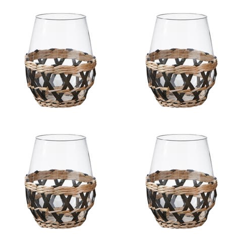 Island Clear Glass with Black Straw Sleeve Set of 4