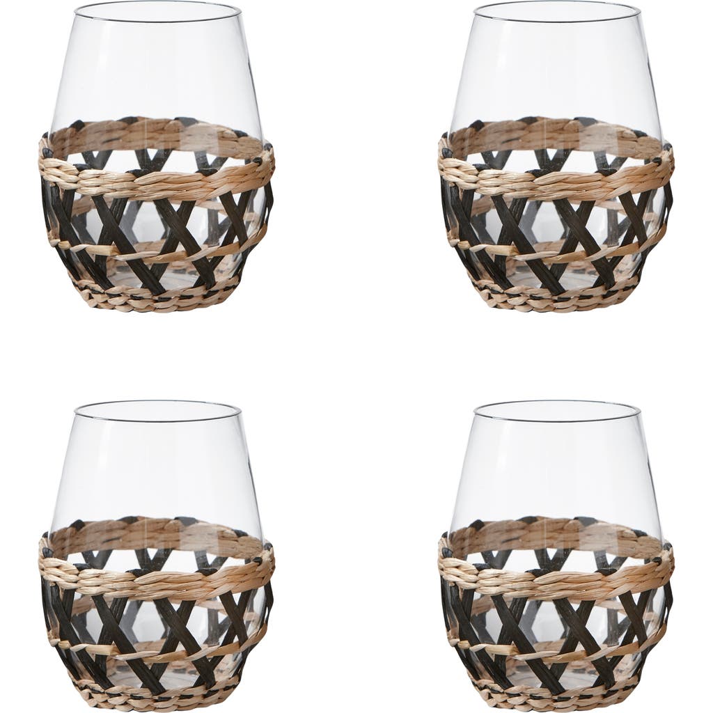 Tag Island Clear Glass With Black Straw Sleeve Set Of 4 In Brown