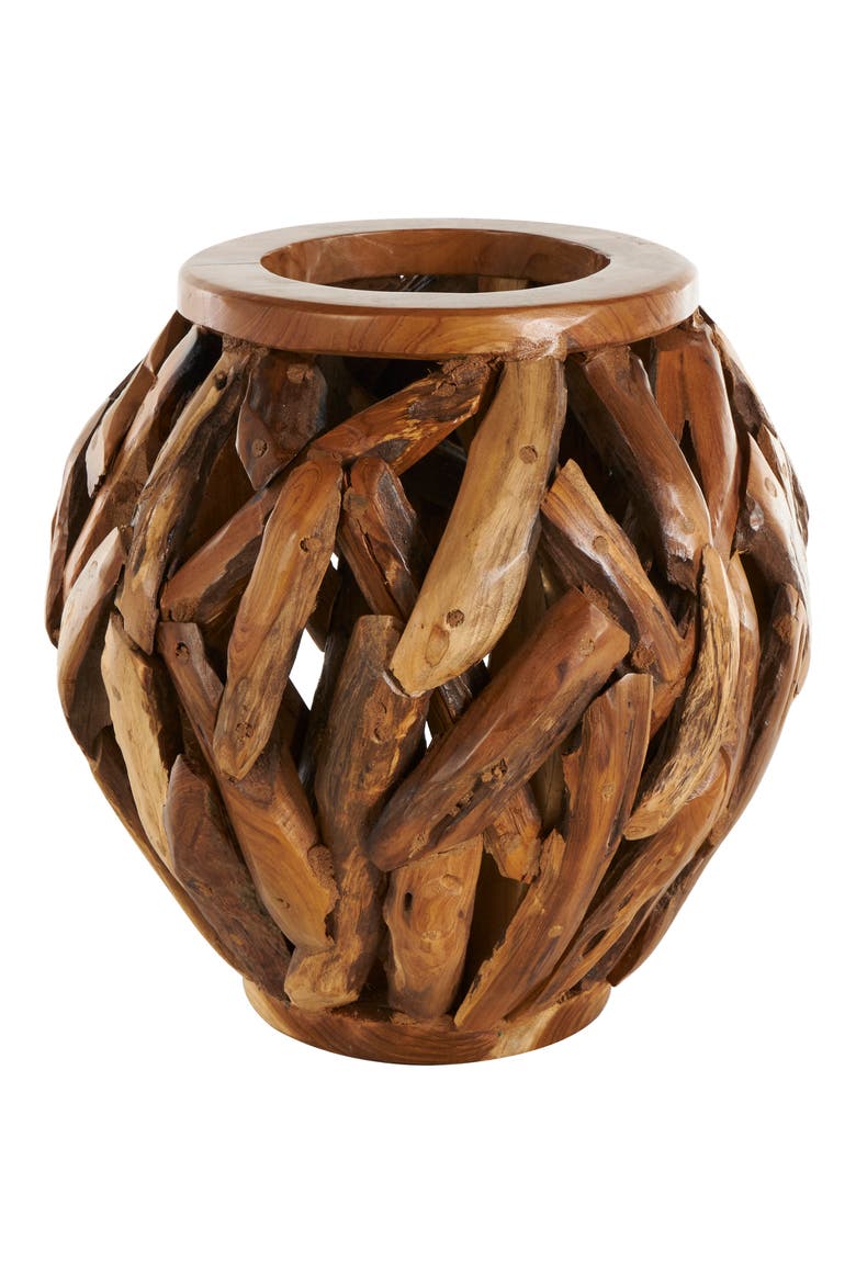 Teak Wood Vase, Alternate, color, BROWN
