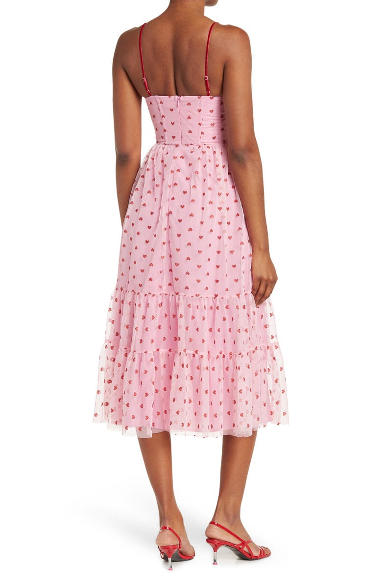Betsey Johnson Metallic Heart Print Mesh Midi Dress, Alternate, color, 