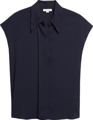 Vince Cap Sleeve Stretch Silk Button-Up Shirt