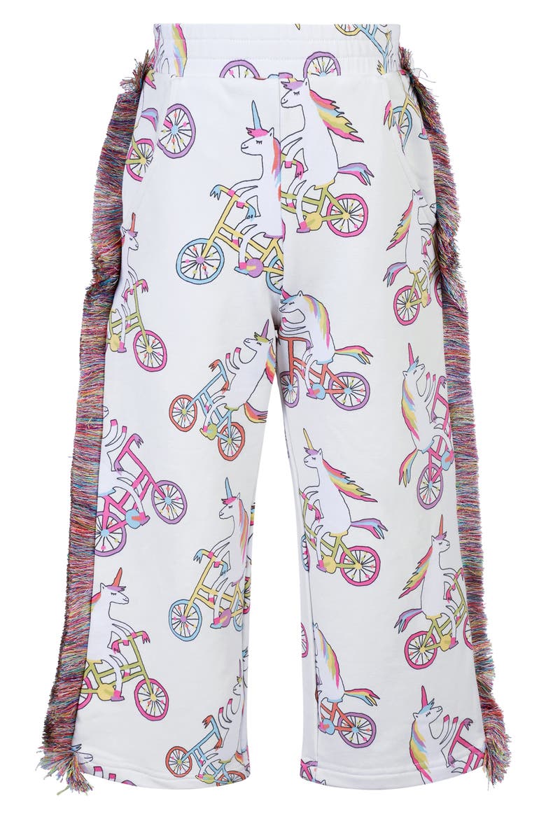 Kids' Funky Fringe Unicorn Print Cotton Track Pants, Main, color, CREAM