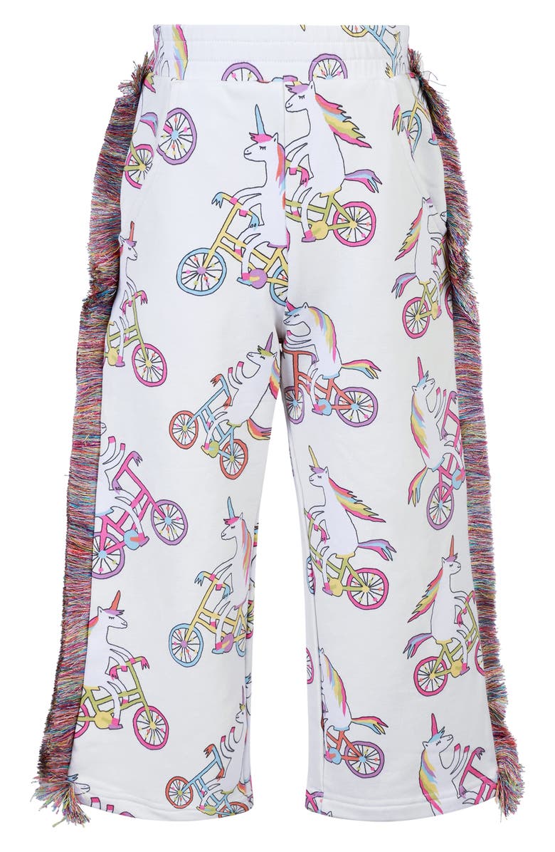 Rock Your Kid Kids' Funky Fringe Unicorn Print Cotton Track Pants, Main, color, Cream